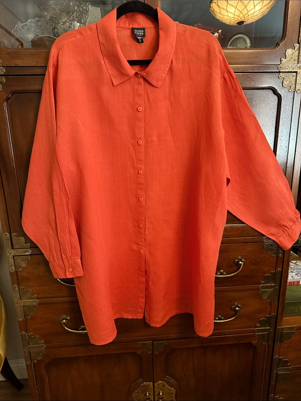 Eileen Fisher Women’s Vibrant Orange Linen Button-Down Shirt